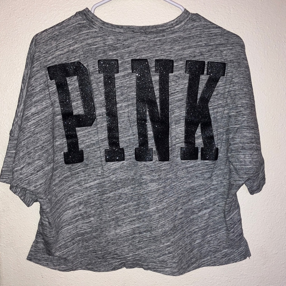 PINK Victoria's Secret Heather Gray Crop Slouch Tee